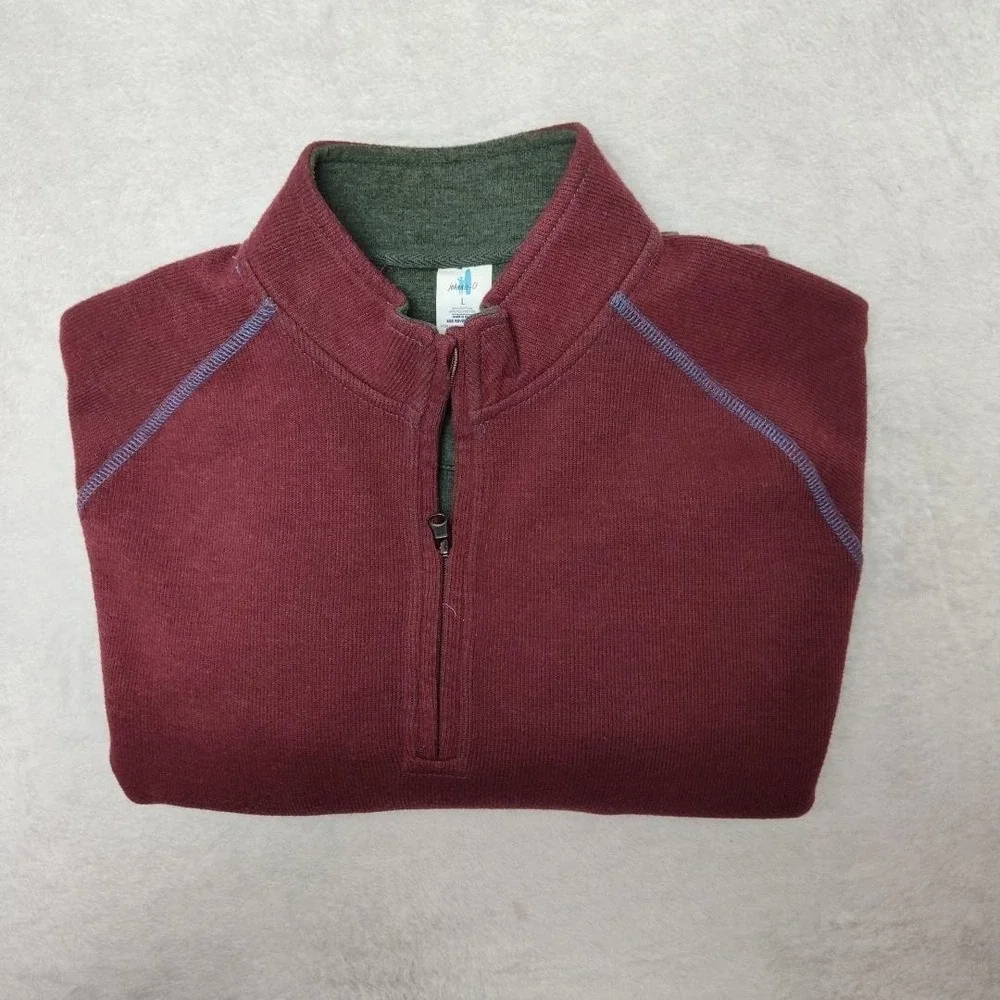 Johnnie-O Sweater Men L Red Mock Neck 1/4 Zip Golf Pullover Reversibe Tight-Knit